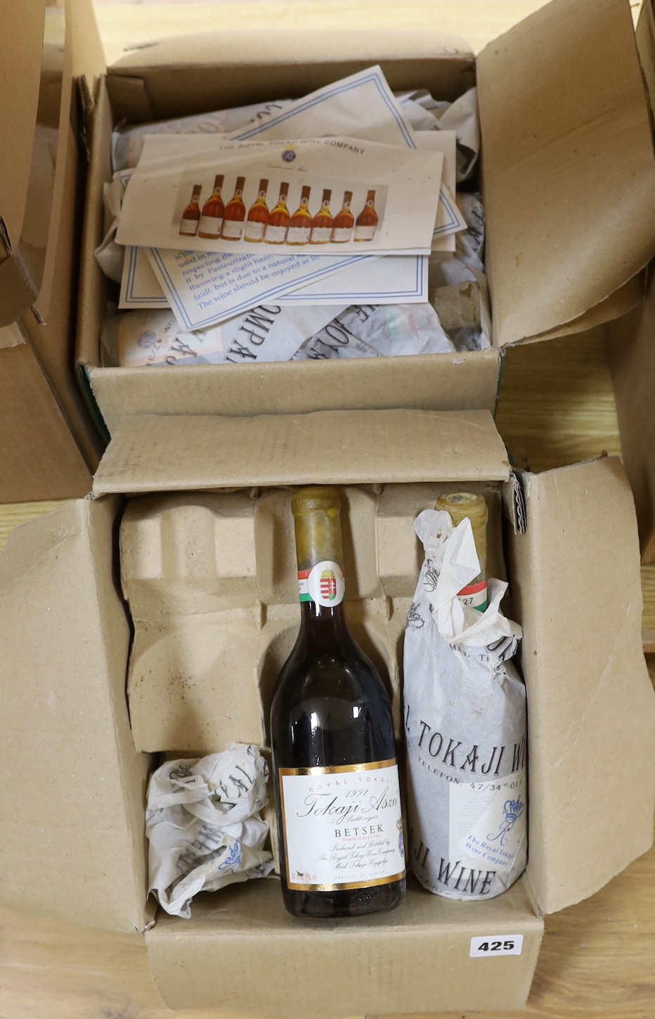 Two boxes of royal Tokaji dessert wine, eleven bottles in total.